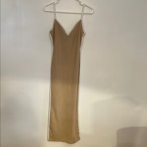 Elegant Tan Slip Dress with slit at the bottom